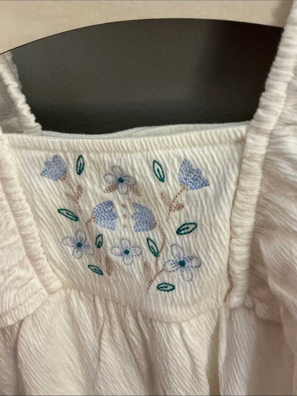 Carter's Cream Tank Top body suit with Blue Floral Embroidery. NWT